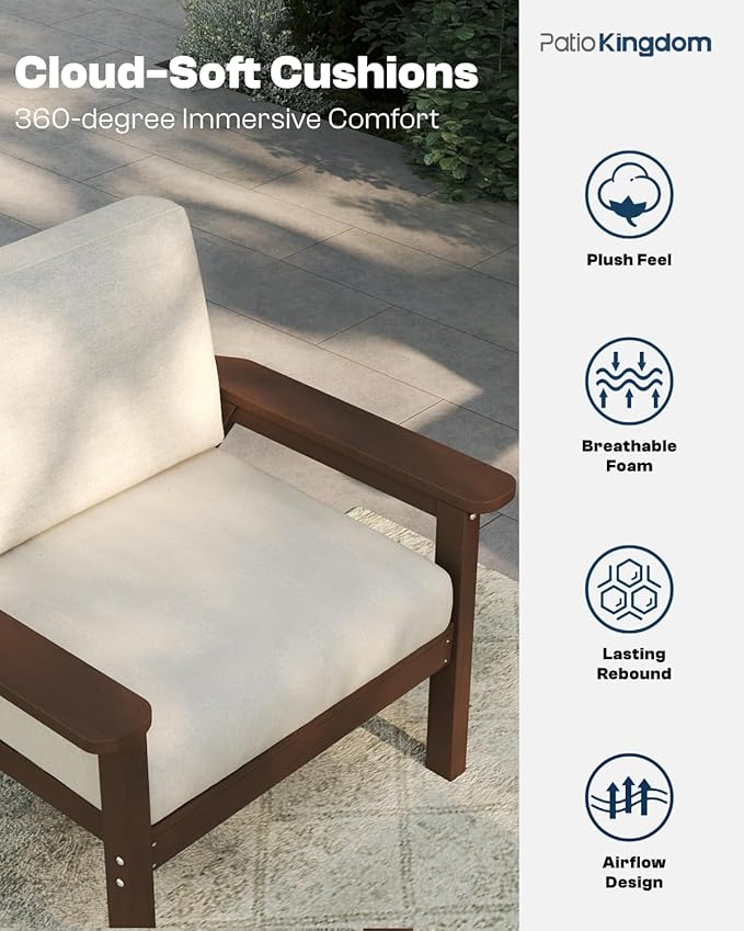 Patio Furniture Set 8 Seats, HDPE Outdoor Sectional with Beige Washable Thick Cushions, Coffee Table, Patio Conversation Sets for Lawn, Garden, Porch, Balcony, Deck (Brown Frame)