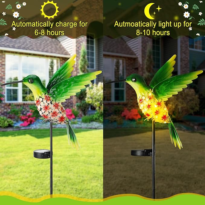 VIHOSE Garden Hummingbird Solar Lights Decor, Cardinal Solar Stake Lights for Outdoor Yard, Metal Red Hummingbird Gift for Women Mom, Waterproof Decorative Warm LED for Outside Yard Lawn Patio Porch