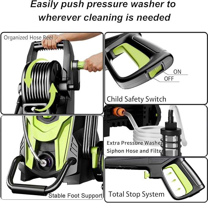 2026 Upgrade Pressure Power Washer 4700PSI with 4 Quick Connect Nozzles,Inlet Hose & Filter, Foam Cannon for Cars/Fences/Driveways/Patios/Home,Yellow