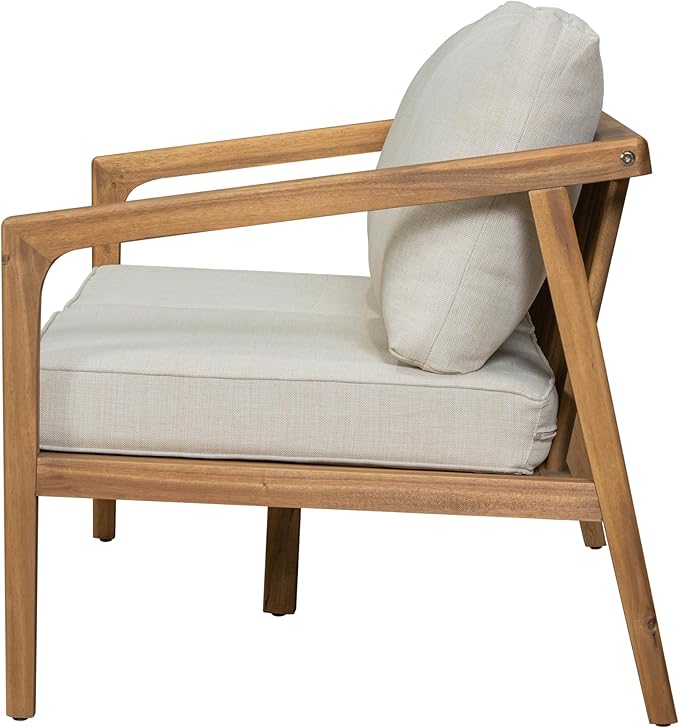 Christopher Knight Home Dena Patio 4-Piece Conversation Set, Outdoor 4-Seater Acacia Wood Sofa Chat Set,Garden Furniture,Loveseat,Coffee Table,Set of 2 Club Chairs, Removable Cushions, Teak+ Beige