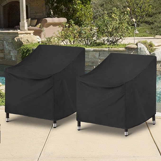 SunPatio 2 Pack Outdoor Chair Covers, Patio Furniture Covers Waterproof & FadeStop, Fits Adirondack, Swivel Rocking High Back Chairs, 34"W x 37"D x 36"H, Black