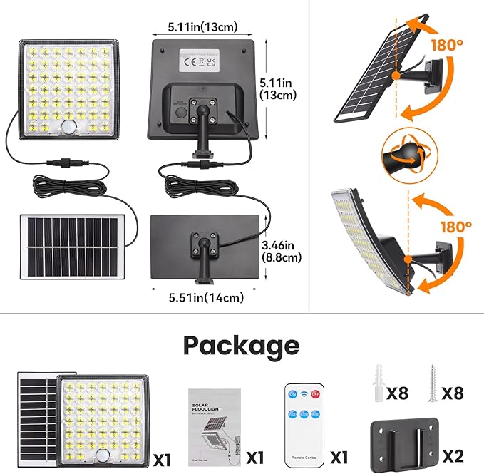 Solar Lights Outdoor Waterproof Motion Sensor Security Lights with Remote, 3 Modes 184 LED 150% Bright Upgraded Convex Lens, 16.4 Ft Cord, Outdoor Light for Patio, Shed, Barn, Garage