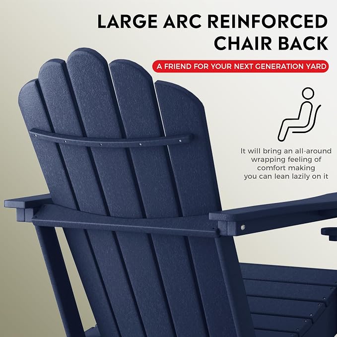Costaelm Lakeview 4-Piece Outdoor Patio HDPE Adirondack Chairs with Ottomans and Cup Holder Set, Navy Blue