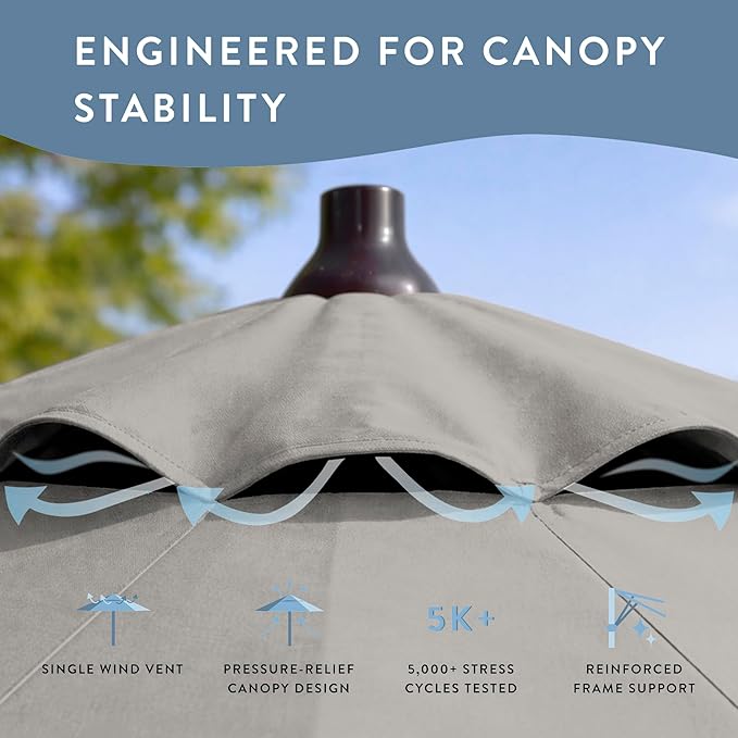 California Umbrella 12-Year Protection 7.5-Ft Outdoor Patio Umbrella, Sunbrella Fade-Resistant Fabric, Auto-Tilt, Heavy Duty Aluminum Frame, 8 Reinforced Ribs for Pool or Deck, Bronze Pole, Granite