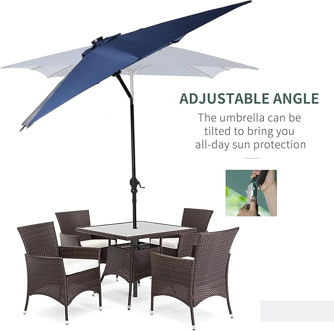 Outsunny 9' x 7' Solar Umbrella, LED Lighted Patio Umbrella for Table or Base with Tilt & Crank, Outdoor Umbrella for Garden, Deck, Backyard, Pool, Beach