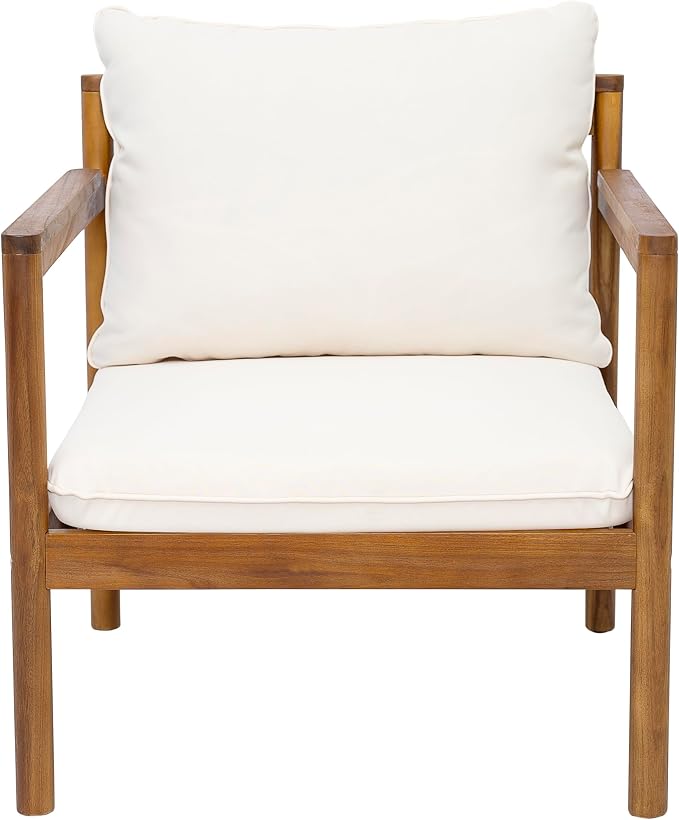 Christopher Knight Home Vorms 4-Piece Acacia Wood Patio Furniture Set with Rope Backrest, Patio Conversation Chat Set for Backyard Balcony, Outdoor 4-Seater Seating Group with Coffee Table, Teak+Cream