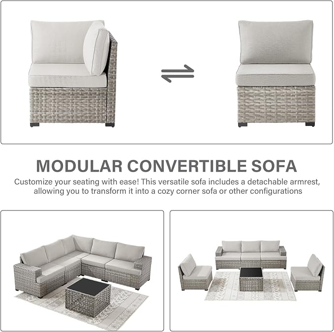 13 Piece Patio Furniture Set with 43" Propane Fire Pit Table, 10-Seater Modular Wicker Sectional Sofa with Swivel Rocker Patio Chairs for Deck Backyard or Outdoor Gatherings