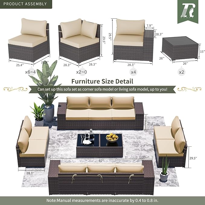 16 PCS Outdoor Patio Furniture Set,Outdoor Sectional Furniture with 45" 55000 BTU Gas Propane Fire Pit Table,All Weather PE Rattan Wicker Patio Conversation Set,Swivel Rocking Chairs Set,Sand