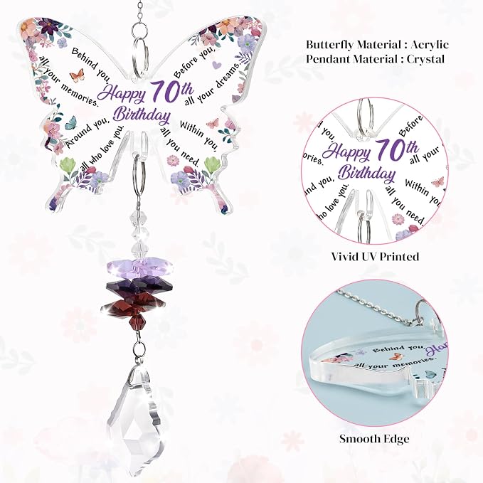 Funnli 70th Birthday Gifts for Women, 70 Year Old Gifts Crystal Suncatcher | Happy 70th Birthday Decoration Gifts, 70th Bday Gift for Mom Grandma Friends Sister Window Hangings Home Decoration