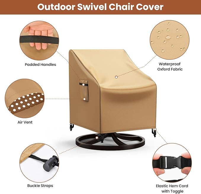 Mrrihand Patio Chair Covers, 2 Pack Outdoor Swivel Lounge Chair Cover, Heavy Duty Patio Rocking Chair Covers, Patio Furniture Covers Waterproof, 30" W×34" D×38.5" H, Brown
