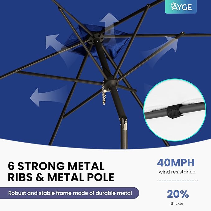 Ayge 6.5x10FT Rectangular Patio Umbrella Outdoor Table Umbrella w/Push Button Tilt & Crank Rectangle Market Umbrella UV Protection for Garden,Deck,Lawn,Yard & Pool,Blue