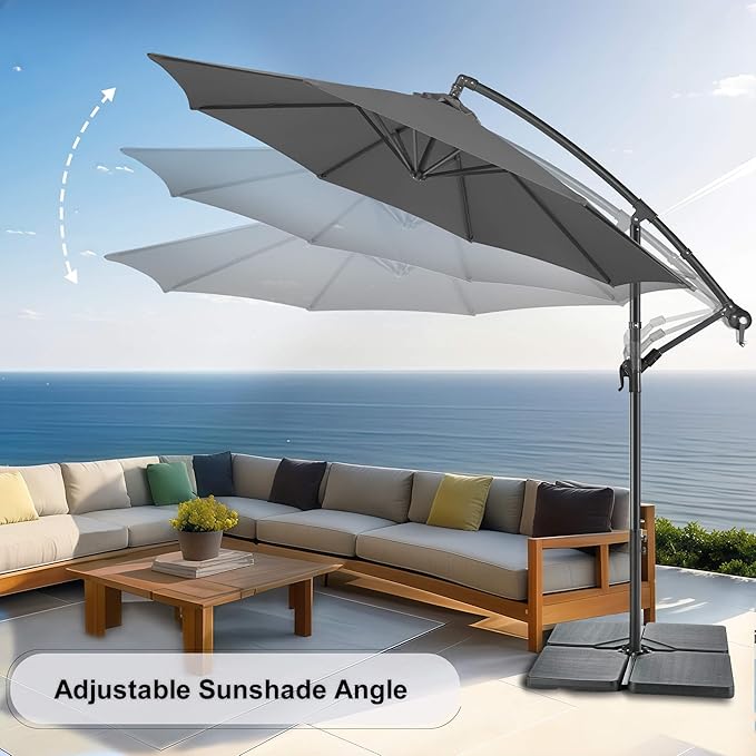 FLAME&SHADE 10ft Cantilever Patio Umbrella Outdoor, Large Offset Umbrella with Crank and Cross Base, UPF 50+ UV Protection Hanging Umbrella for Pool Deck Garden (Anthracite)