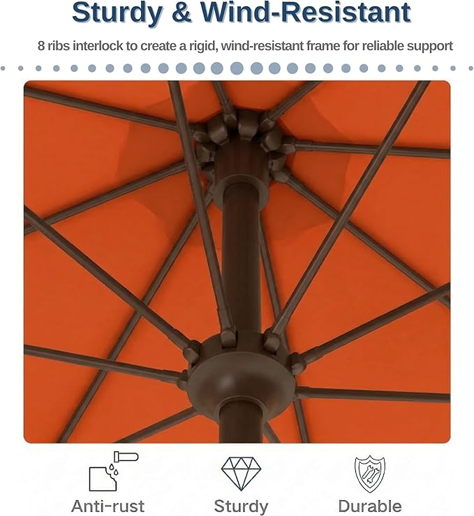 PatioKingdom 9FT Patio Outdoor Umbrella-UPF 50+ Sun Shade with Wind Vent, Push-Button Tilt & Smooth Crank Lift, Rust-Resistant Fiberglass Frame for Garden, Backyard,Yard (Orange)