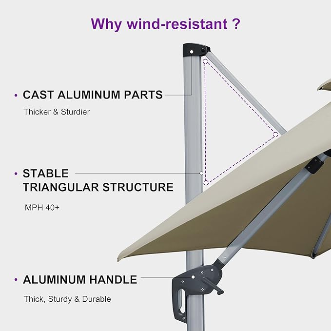 PURPLE LEAF 9' X 12' Cantilever Outdoor Patio Umbrella Large Heavy Duty 360° Rotation Double Top Offset Rectangular Umbrellas for Backyard Deck Pool, Spectrum Sand