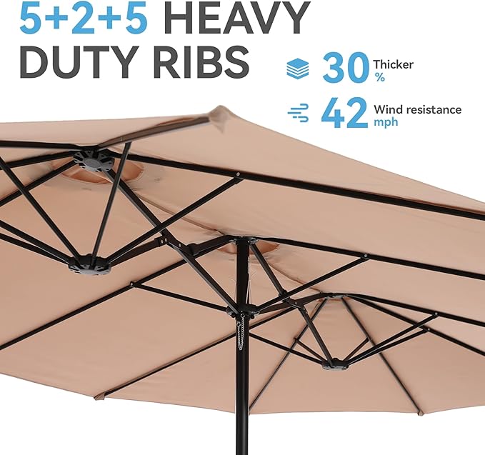 GREEN PARTY 15 ft Rectangular Patio Umbrella with Base Included, Large Double-Sided Outdoor Table Umbrella with Crank, 1.9" Pole UPF 50+ UV Resistant for Pool Deck Backyard Garden, Beige