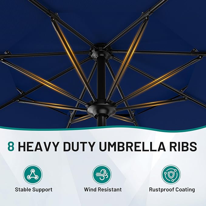 AreShark 12ft 2-Tier Patio Umbrella with Valance - Outdoor Umbrella Waterproof UV Protection, Market Table Umbrella w/ 8 Sturdy Ribs&Crank for Pool, Backyard, Garden(Navy)