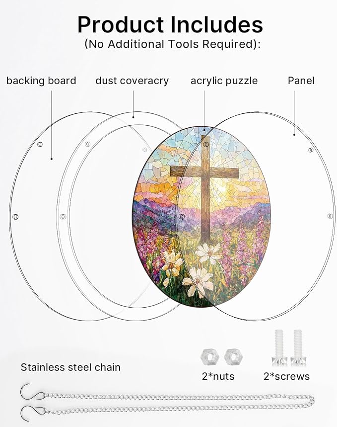 Acrylic Suncatcher Puzzle, Garden of Holy Light-7.4 in | DIY Suncatcher Puzzle Kits for Adults, Acrylic Jigsaw Puzzle Suncatcher, Garden&Window Hanging Decor, Unique Gift