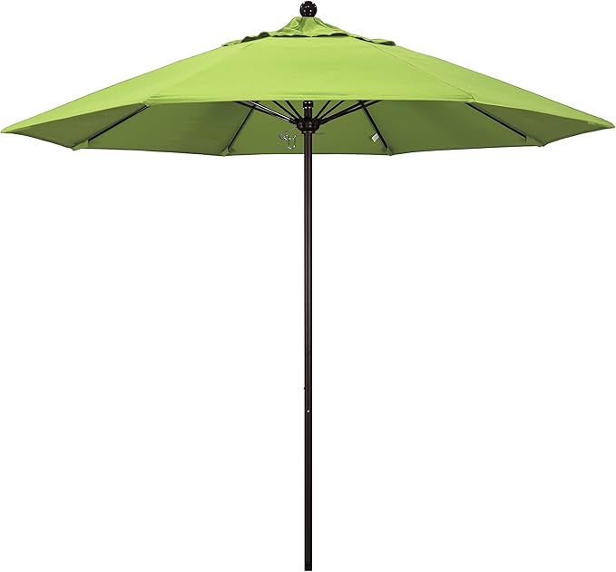 California Umbrella 9' Rd. Venture Series Contract Grade Patio Umbrella, Push Open Pin Stop, Bronze Finish, Sunbrella Macaw