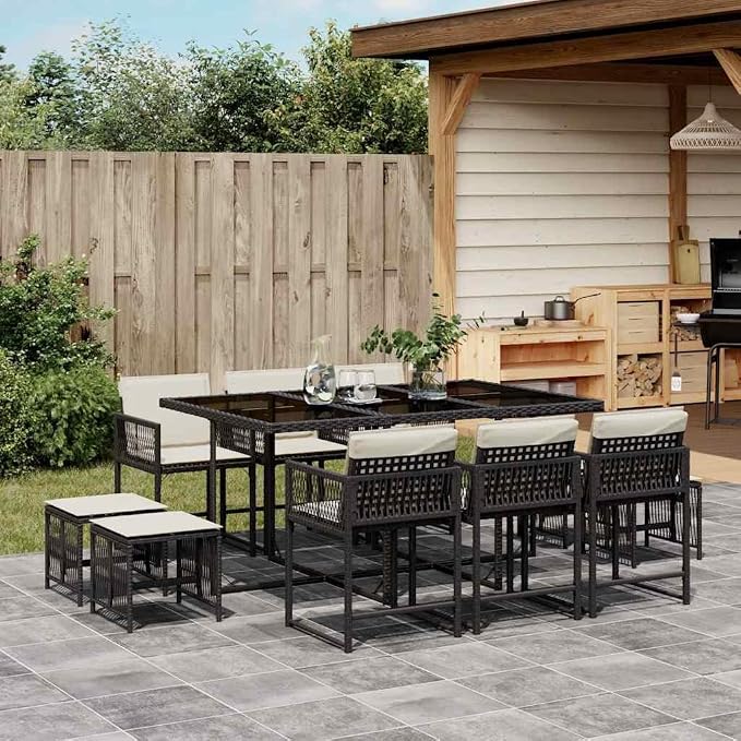 11-Piece Outdoor Dining Set, 10-Seater Garden Patio Furniture, Foldable PE Rattan Table and Chairs with Cushions for Backyard Gatherings