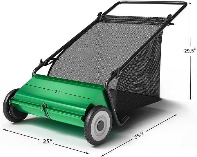 21in & 26in Heavy-Duty Push Lawn Sweeper - 4 Spinning Brushes, 3.5/7Cu. ft. Capacity, Adjustable Height for Grass, Leaves & Debris on All Terrains