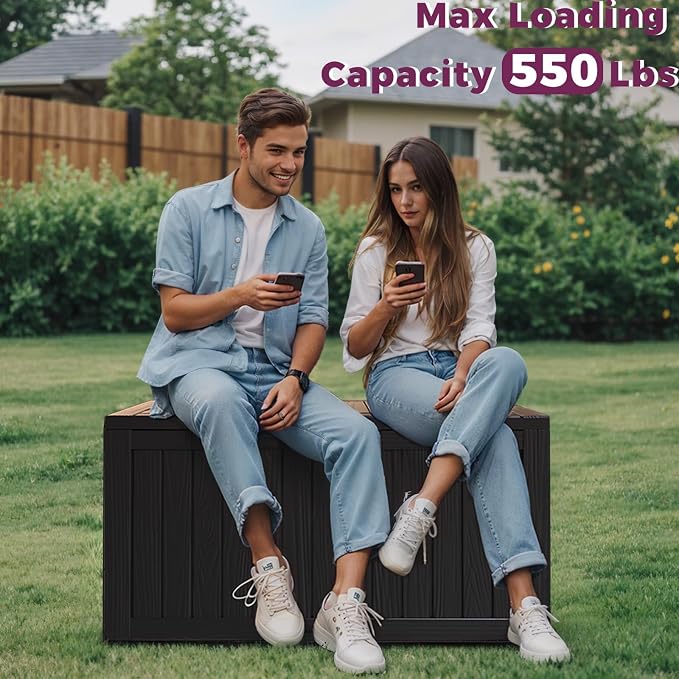 80 Gallon Deck Box Large Outdoor Storage for Patio Furniture,Outdoor Cushions,Garden Tools and Pool Supplies,Waterproof,Resin,Lockable(Black)