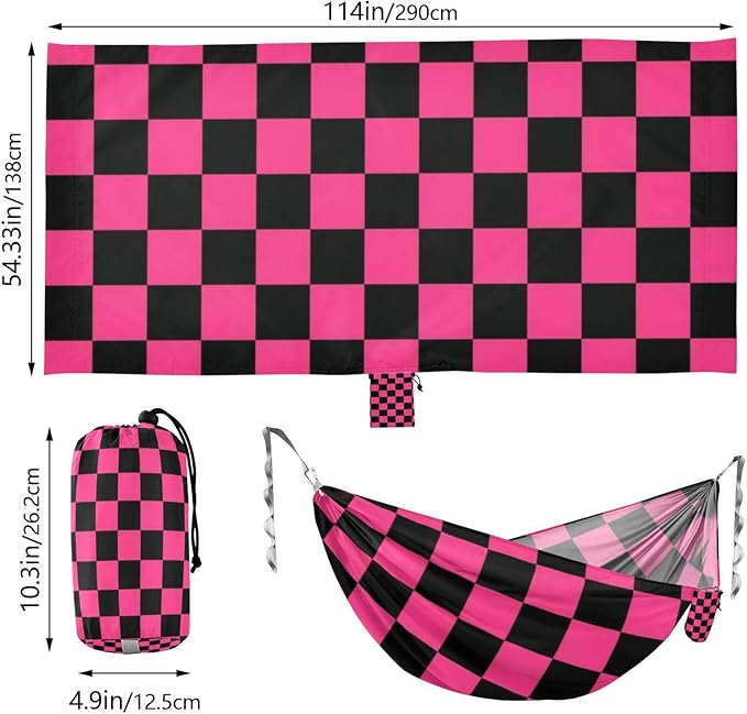 Purple and Black American Plaid 330lb Capacity Outdoor Hammocks with Tree Straps Indoor Hammock for Camping & Hiking Essential hamaca para adultos