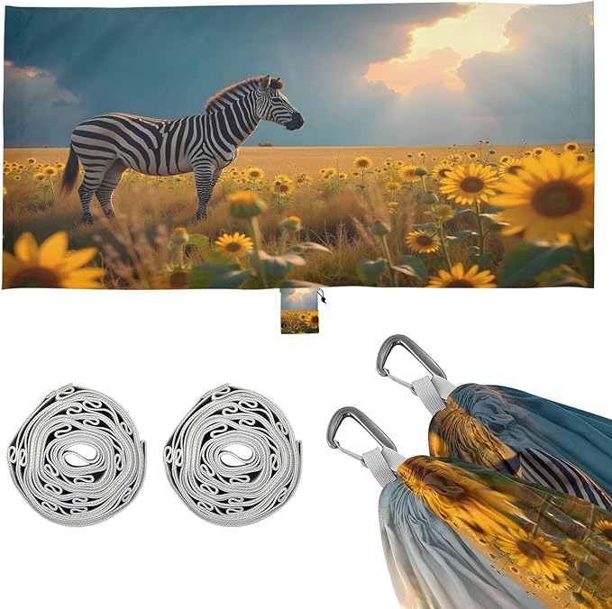 Hammocks for Outside Sunflower Zebra Camping Hammock Portable Hammocks with Tree Straps and Carry Bag Camping Accessories for Hiking Beach Outdoor