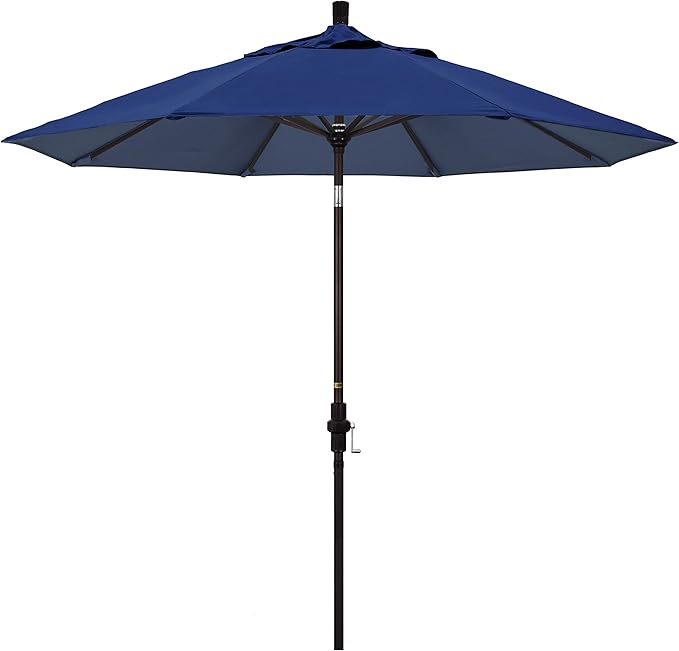 California Umbrella 9' Round Aluminum Market Umbrella, Crank Lift, Collar Tilt, Bronze Pole, Sunbrella Spectrum Cilantro