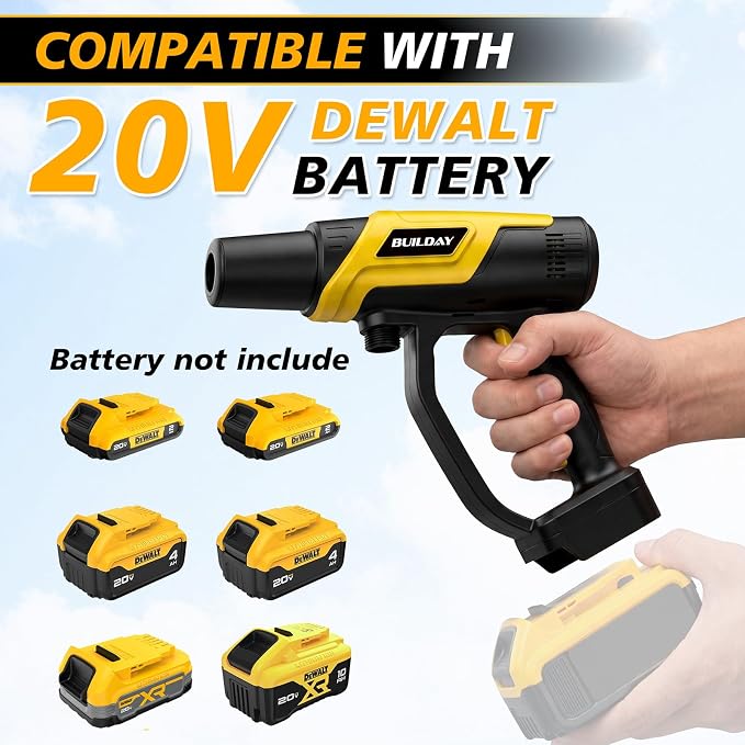 Cordless Portable Cleaning Tool – Compatible with DEWALT 20V Battery (Battery & Charger Not Included), Lightweight with 6-in-1 Nozzle & 16.4FT Hose, for Car, Driveway, Garden, Patio & Fence