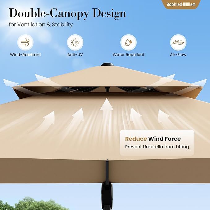 Sophia & William Cantilever Patio Umbrella 12ft, Offset Large Outdoor Umbrellas with 360°Rotation, Heavy Duty Hydraulic Double Umbrella for Garden Pool Backyard, Beige (no base)