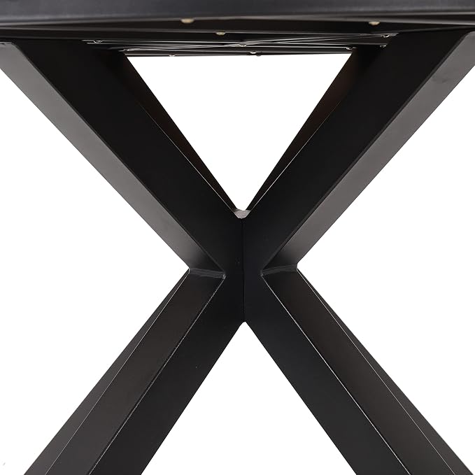 Merax 45" Round Outdoor Patio Dining Table Teak Acacia Wood Tabletop and Black Metal Leg, Modern Industrial Style Patio Dining Table