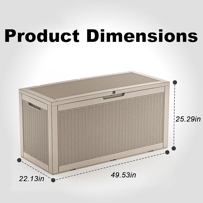 Deck Box Large Outdoor Storage for Patio Furniture,Outdoor Cushions,Garden Tools and Pool Supplies,Waterproof,Resin,Lockable (Grey, 100 Gallon)