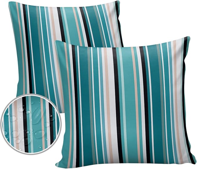 Outdoor Waterproof Pillow Covers for Patio Furniture Simple Stripe Decorative Throw Pillow Cover Geometric Pattern Pillowcases Set of 2 Cushion Case for Sofa Couch Chair Home Decor 24x24 inch