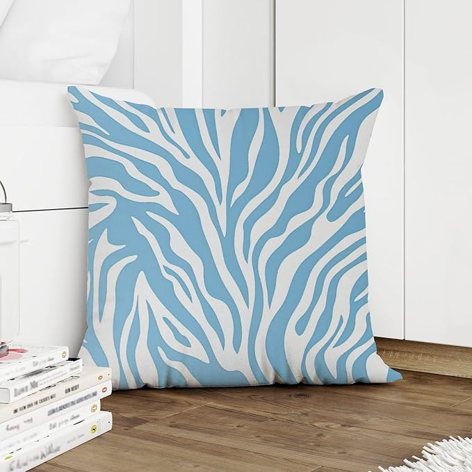 Blue Tiger Print Cushion Cases Animal Tiger Print Throw Pillow Covers 16x16 INClassic Accent Farmhouse Decor Pillow for Sofa Bed Chair Car