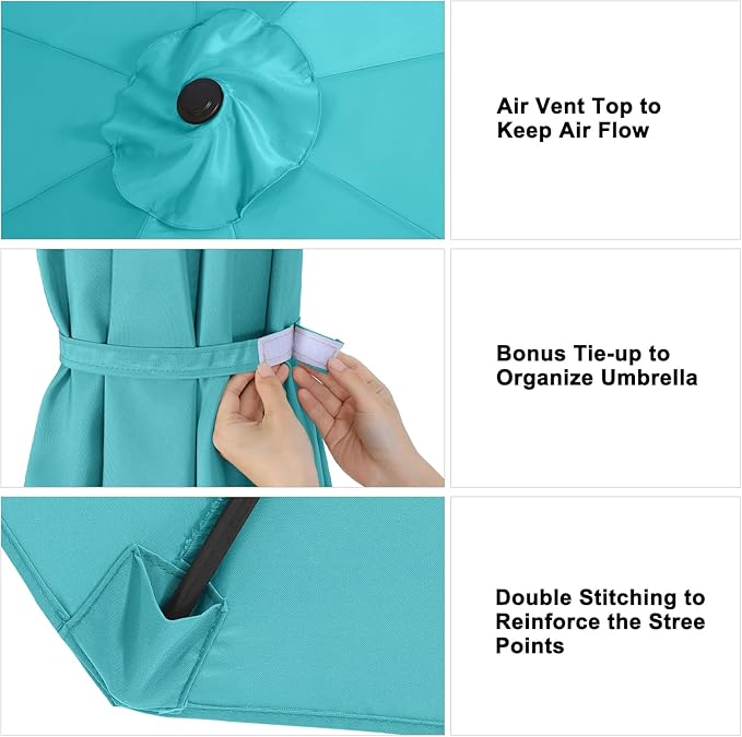 ABCCANOPY 10ft Outdoor Umbrella Replacement Top Suit 8 Ribs (Turquoise)