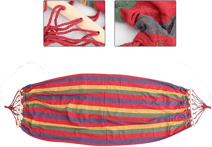 Yardwe Rainbow Striped Canvas Hammock Single Outdoor Travel Swing with Anti-tip Design for Patio Camping Leisure in Red