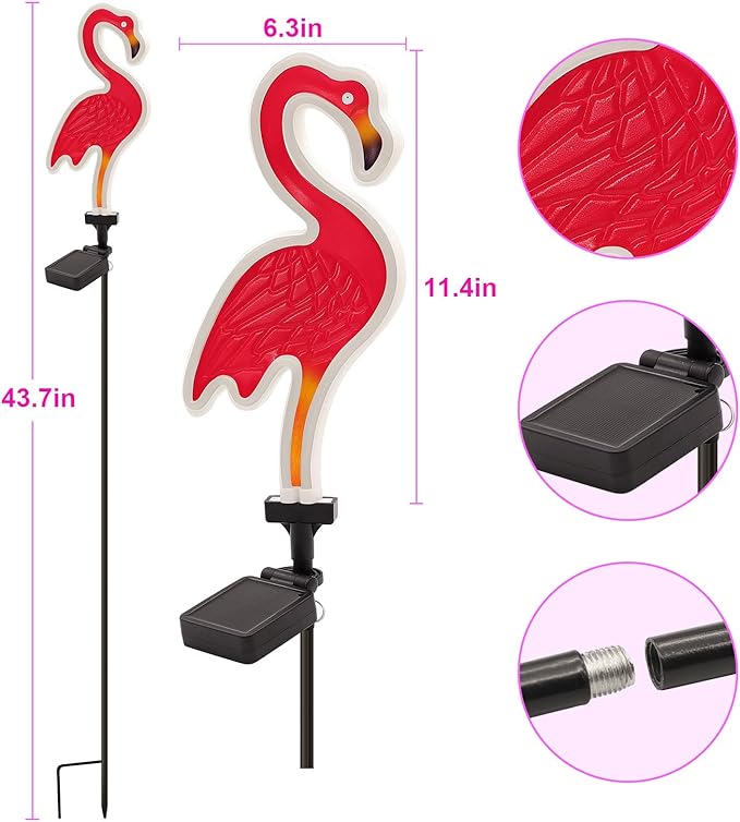 Solar Flamingo Pink Neon Light, 2Pack Pink Flamingos for Yard, Flamingo Gifts for Mothers Day Mom Women Path Light for Lawn Patio Walkway Decor