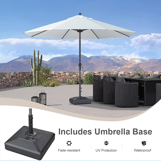PURPLE LEAF 11' Round Patio Market Umbrella with Base Outdoor Table Umbrellas Aluminum Frame Sun Shade with 8 Sturdy Ribs for Garden Deck Lawn Pool White
