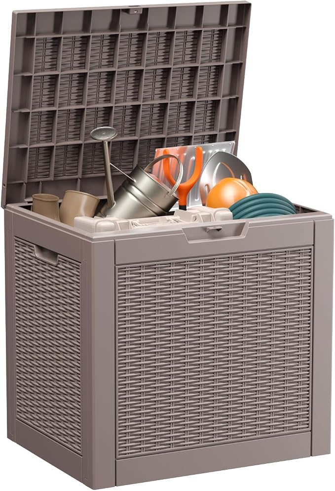 Deck Box Large Outdoor Storage for Patio Furniture,Outdoor Cushions,Garden Tools and Pool Supplies,Waterproof,Resin,Lockable (Grey, 31 Gallon)