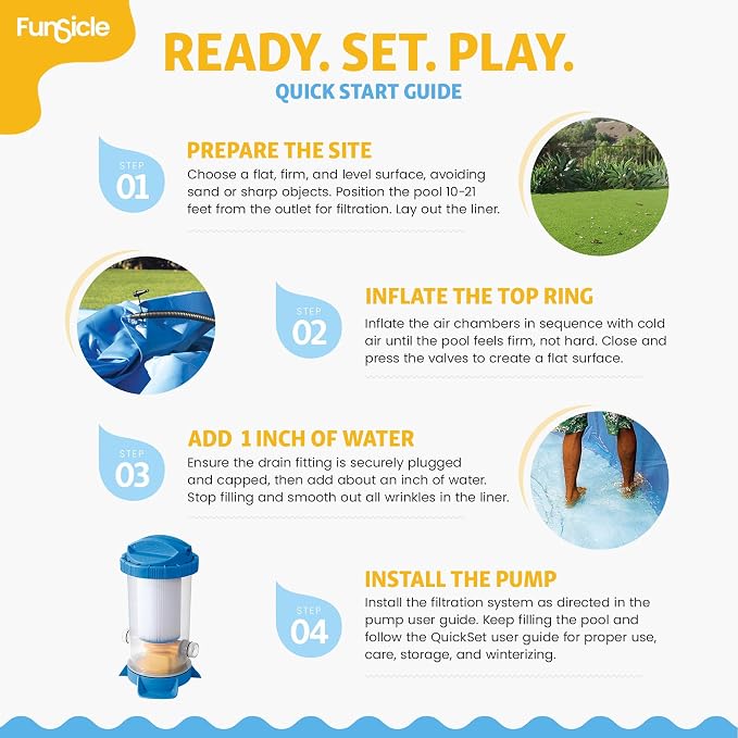 Funsicle Quickset 18' x 48" Round Above Ground Swimming Pool, with FiltraBoost 1200 GPH Filter Pump, Ladder, Type C Filter Cartridge & Repair Patch