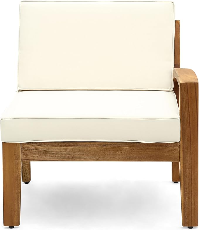 Christopher Knight Home Outdoor Acacia Wood 4-Seater Sectional Conversation Set with Ottoman and Coffee Table, Teak Finish and Beige Cushions
