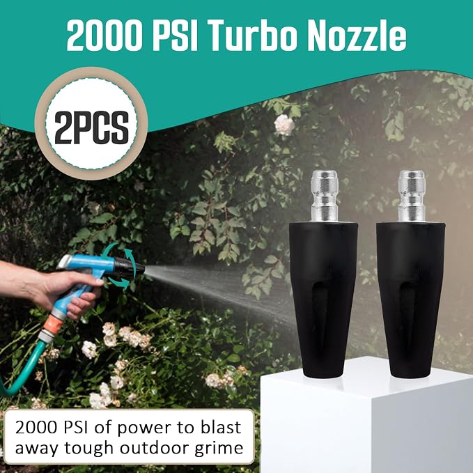 2 Pcs 2000 PSI Turbo Nozzle Pressure Washer Replacement Compatible with Greenworks 5201402, 1/4-Inch Quick Connect, Rotary Pressure Washer Nozzle
