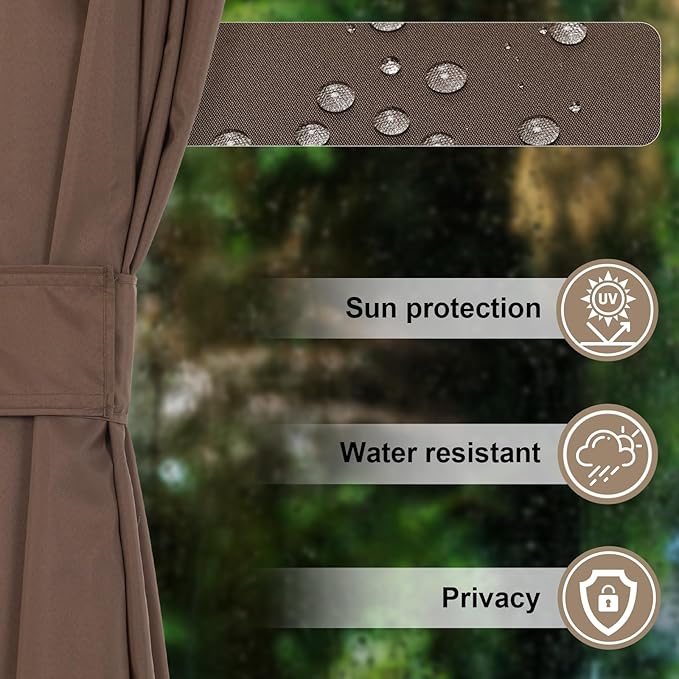 COWVIE 4-Panel 10' x 13' Gazebo Replacement Curtains, Patio Privacy Sidewalls with Double Zipper, Replacement for Outdoor Gazebo Canopy (Curtain Only)