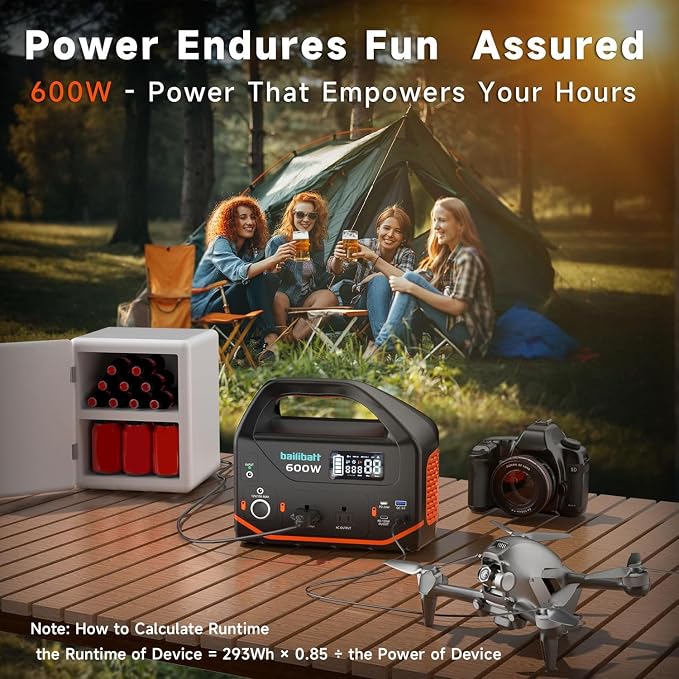Portable Power Station 600W 293Wh Camping Lithium Battery, Portable Generator for Home Use Emergency Power Station Backup Travel Outdoor 100W PD & 110V Pure Sine Wave AC Outlet