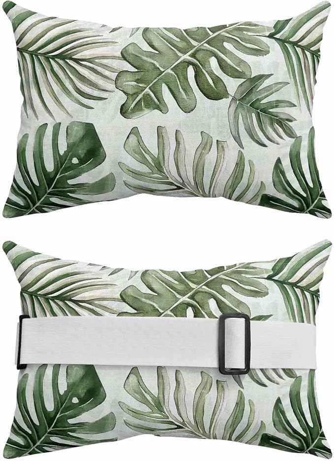 Pack of 4 Outdoor Lumbar Pillow Covers 11x16 Inch, Green Monstera Deliciosa Waterproof Throw Pillow Covers Set, Summer Botanical Tropical Indoor&Outdoor Decorative Cushion Cases for Patio Porch Car