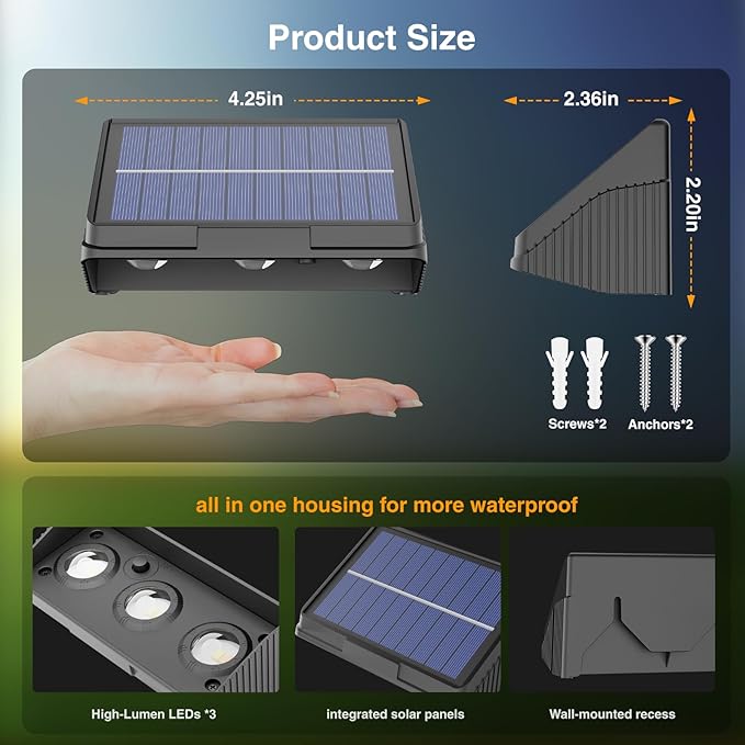 Onforu Solar Fence Lights,12 Pack Solar Lights Outdoor,3 Modes(Warm/Neutral/Cool White) for Outside,Dusk to Dawn Outdoor Light,IP65 Waterproof Deck Lighting for Patio,Step,Backyard,Railing,Wall