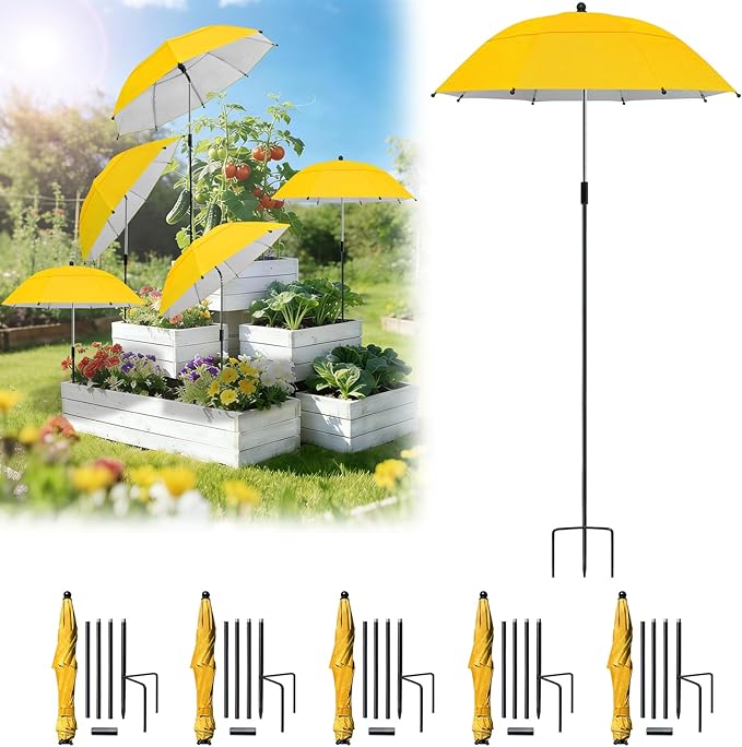 Plant Umbrellas, 5Pack 360°Adjustable Garden Umbrella for Outdoor Plants,24” Large Sun Shade for Garden Beds Potted Plants, 47.8" High Plant Shade Cover Umbrellas for Sun-Sensitive Plants