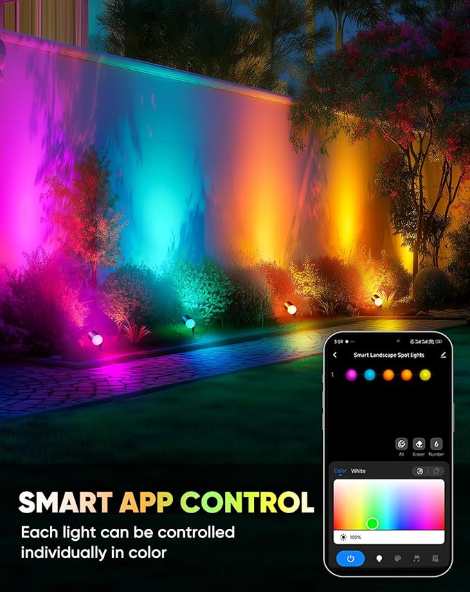 GZBtech Waterproof Landscape Spotlights, 24V RGB+IC+CCT Color Changing Outdoor Pathway Lighting, App&Remote Control Work with Alexa, Aluminum Dimmable LED Spot Light for Garden Yard Decor, 2 Pack