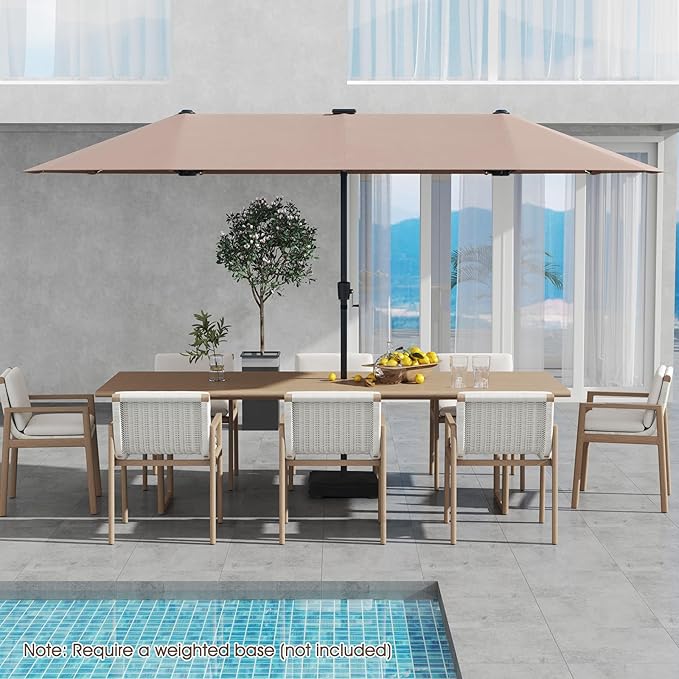 Tangkula 13 FT Large Patio Umbrella w/LED Solar Lights, Crank Handle, 12 Heavy-Duty Ribs, Outdoor Double-Sided Table Market Umbrella Rectangular Twin Parasol for Garden Deck Lawn Poolside (Tan)