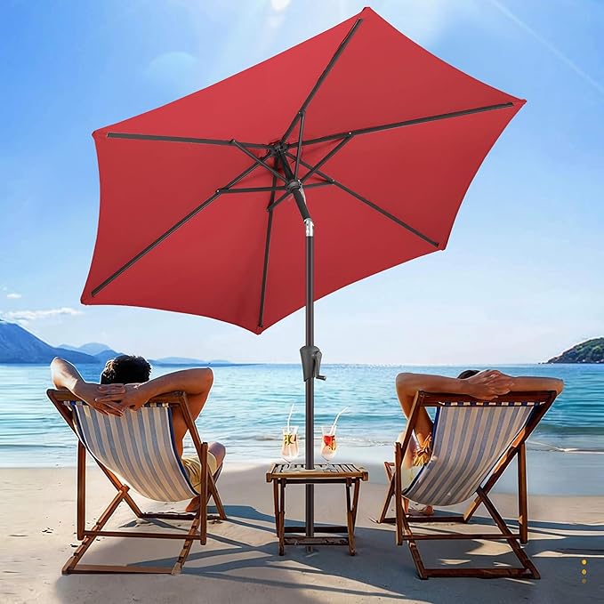 7.5ft Outdoor Patio Umbrella - Table Umbrella Waterproof UV Protection, Sombrillas de Patio with Push Button Tilt, Sun Umbrella for Pool, Porch, Garden, Deck, Backyard (Red)